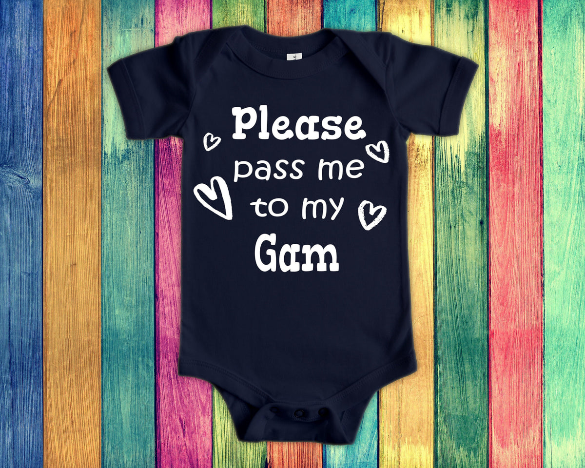 Pass Me To Gam Cute Grandma Baby Bodysuit Tshirt or Toddler Shirt Special Grandmother Gift or Pregnancy Announcement Graphic Tee – Bold Style · Must-Have Style