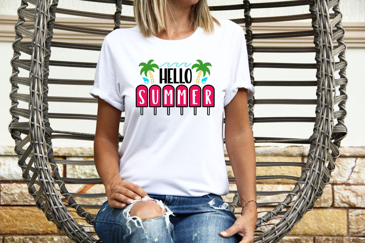 Womens Summer Tops TShirt T Shirt TShirt Tees Holiday Shirt For Women Holiday Top Hello Summer Graphic Tee – Cozy Vibes · Perfect For Daily Wear