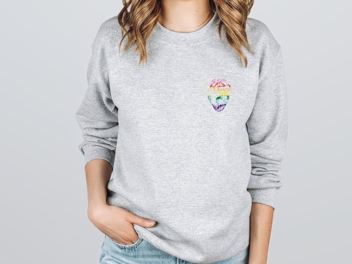 Rainbow Heart Pocket Sweatshirt Equal Rights Pullover LGBTQ Pride Month Crewneck Sweater Lesbian Gift Equality Sweatshirt Sweatshirt – Soft Feel · Top Pick For Any Outfit