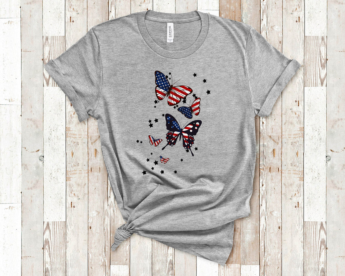 Patriotic Shirt with Red White Blue Butterflies Great USA Shirt for Flag Day Memorial Day or July 4th Graphic Tee – Aesthetic Look · Trending Graphic Apparel