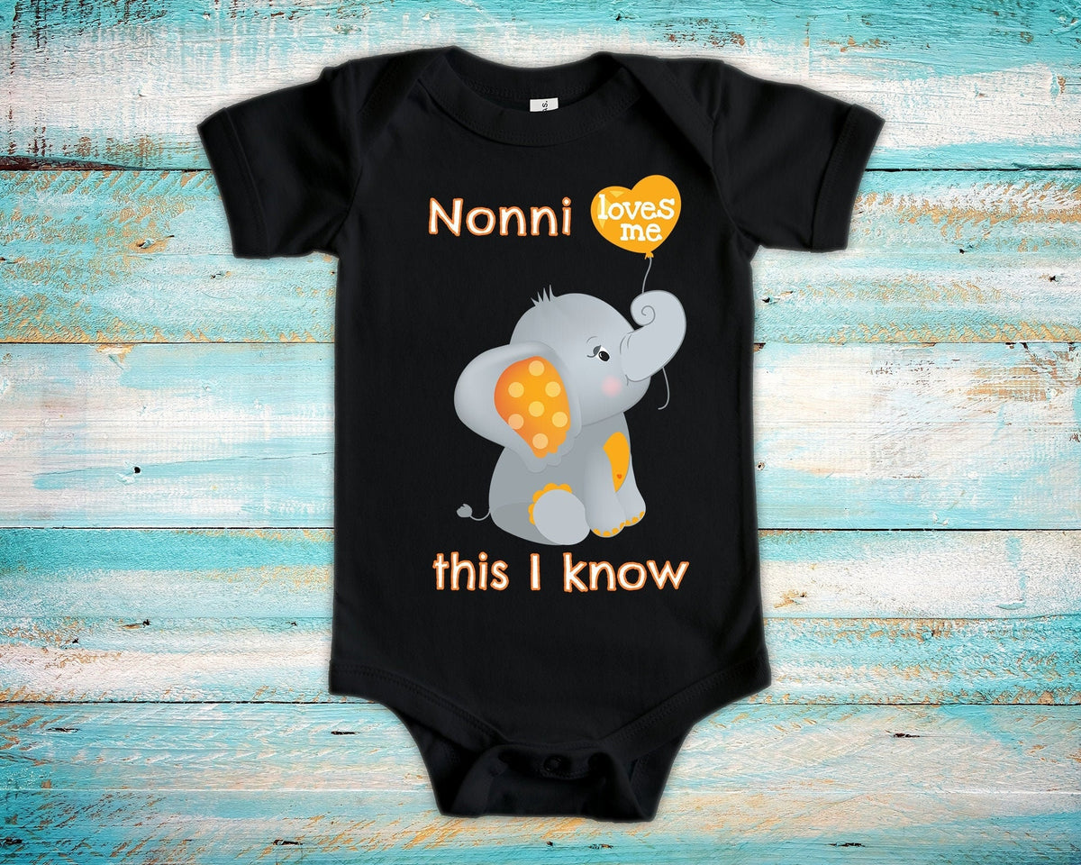 Nonni Loves Me Cute Grandma Name Elephant Baby Bodysuit Unique Grandmother Gift for Granddaughter or Grandson or Pregnancy Announcement Graphic Tee – Soft Feel · Perfect For Daily Wear