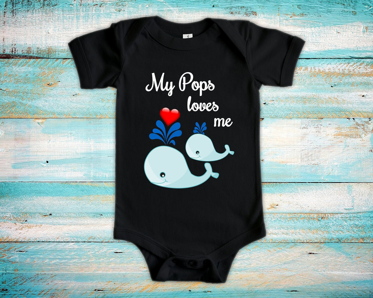 Pops Loves Me Cute Grandpa Name Whale Baby Bodysuit Unique Grandfather Gift for Granddaughter or Grandson or Pregnancy Announcement Graphic Tee – Aesthetic Look · Trending Graphic Apparel