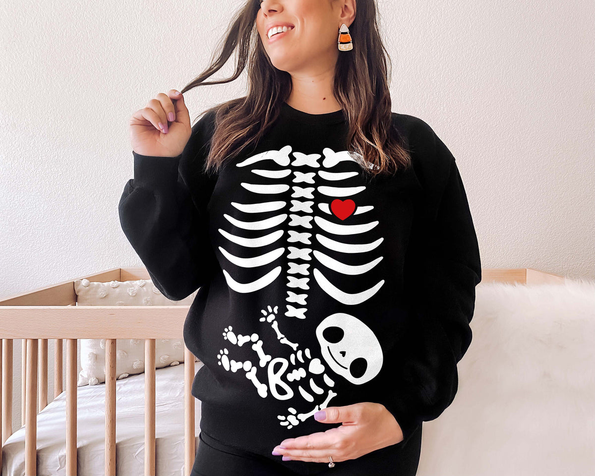 Halloween Pregnancy Sweatshirt Maternity Pregnant Halloween Skeleton Shirt Sweatshirt – Premium Graphic · Top Pick For Any Outfit