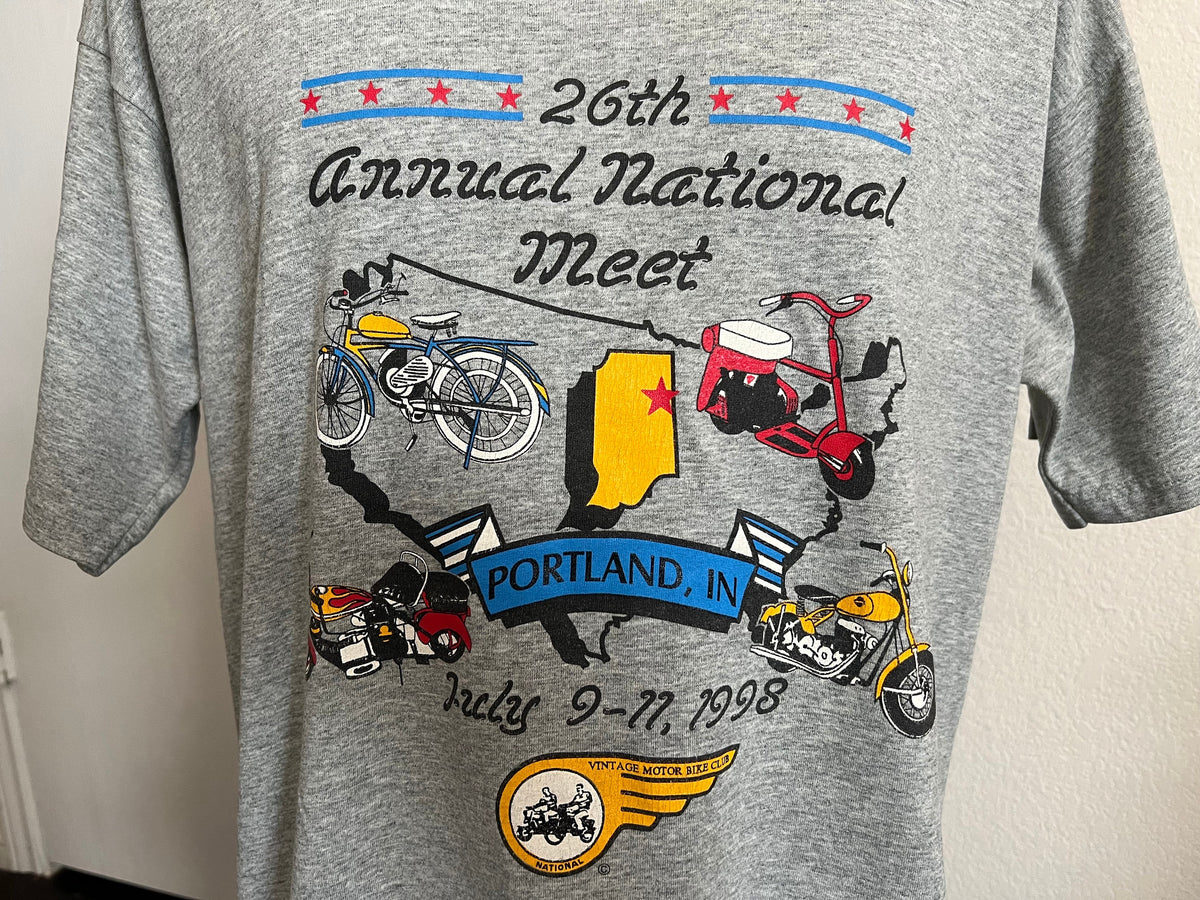 Vintage 9039s Vintage Motor Bike Club Annual National Meet Portland Indiana 1998 T Shirt XL Graphic Tee – Premium Graphic · High-Quality Print