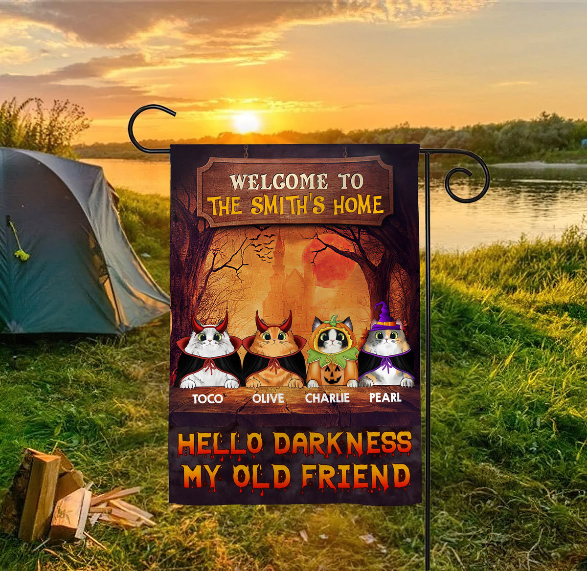 Halloween Flags Hello Darkness My Old Friend Custom Flag Halloween House Banner Fall Yard Flag Goth Garden Flag Spooky Garden Decor Graphic Tee – Easygoing Wear · Great Gift For Fans
