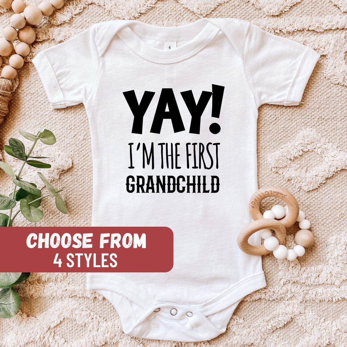First Grandbaby Gift Grandparent Pregnancy Announcement Baby Announcement Pregnancy Reveal Yay I39m The First Grandchild Baby Bodysuit Graphic Tee – Soft Feel · Must-Have Style
