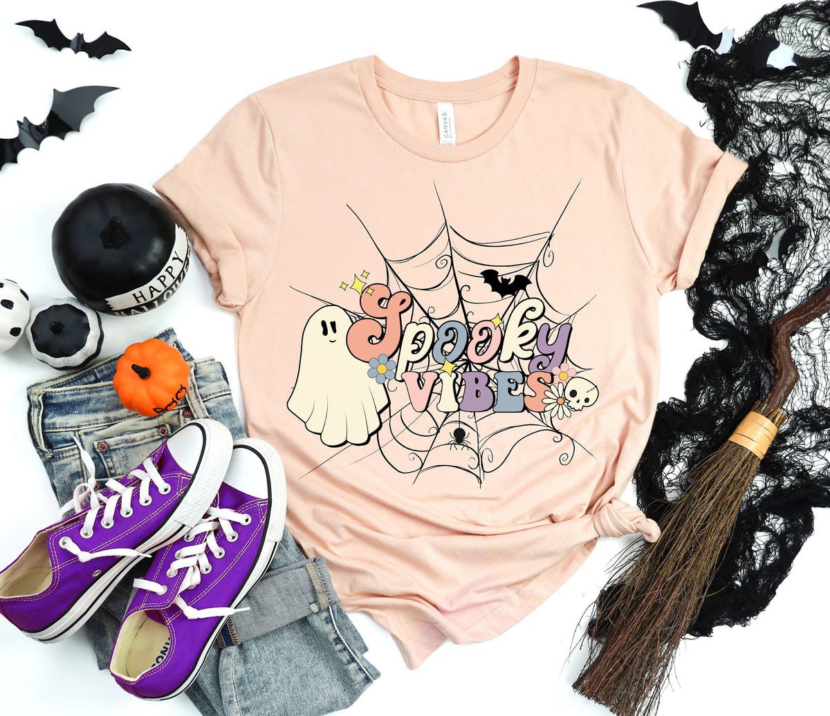 Retro Halloween ShirtSpooky Vibes ShirtFunny Halloween TeeHalloween ShirtSpooky Season teeHalloween Matching ShirtGhost Halloween Tee Graphic Tee – Warm & Stylish · Great Gift For Fans