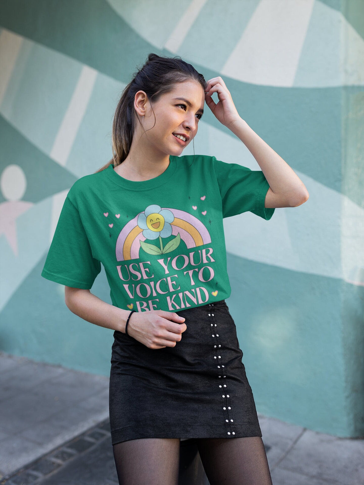 Choose Kindness Tee Shirt with Positive Vibes Use Your Voice To Be Kind Gen Z Aesthetic Retro Aesthetic Shirt with Flower and Rainbow Graphic Tee – Premium Graphic · Great Gift For Fans