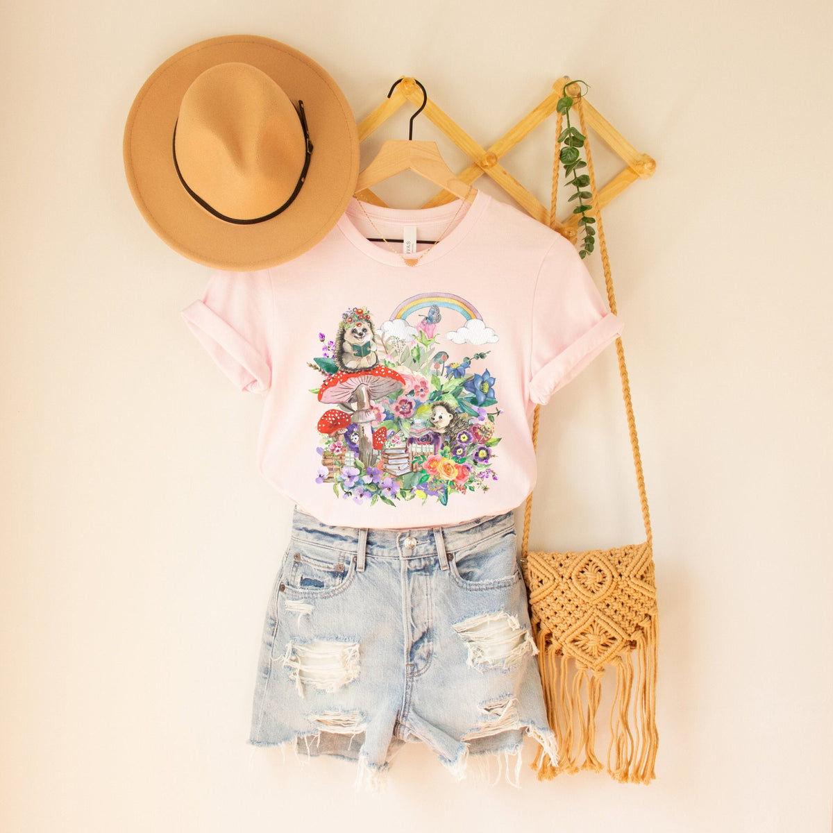 Hedgehog Tee with Rainbows Mushrooms and Books Cute TShirt for Teacher or Librarian Weirdcore Tee with Hedgehogs Floral Bookish Tee Graphic Tee – Easygoing Wear · Trending Graphic Apparel