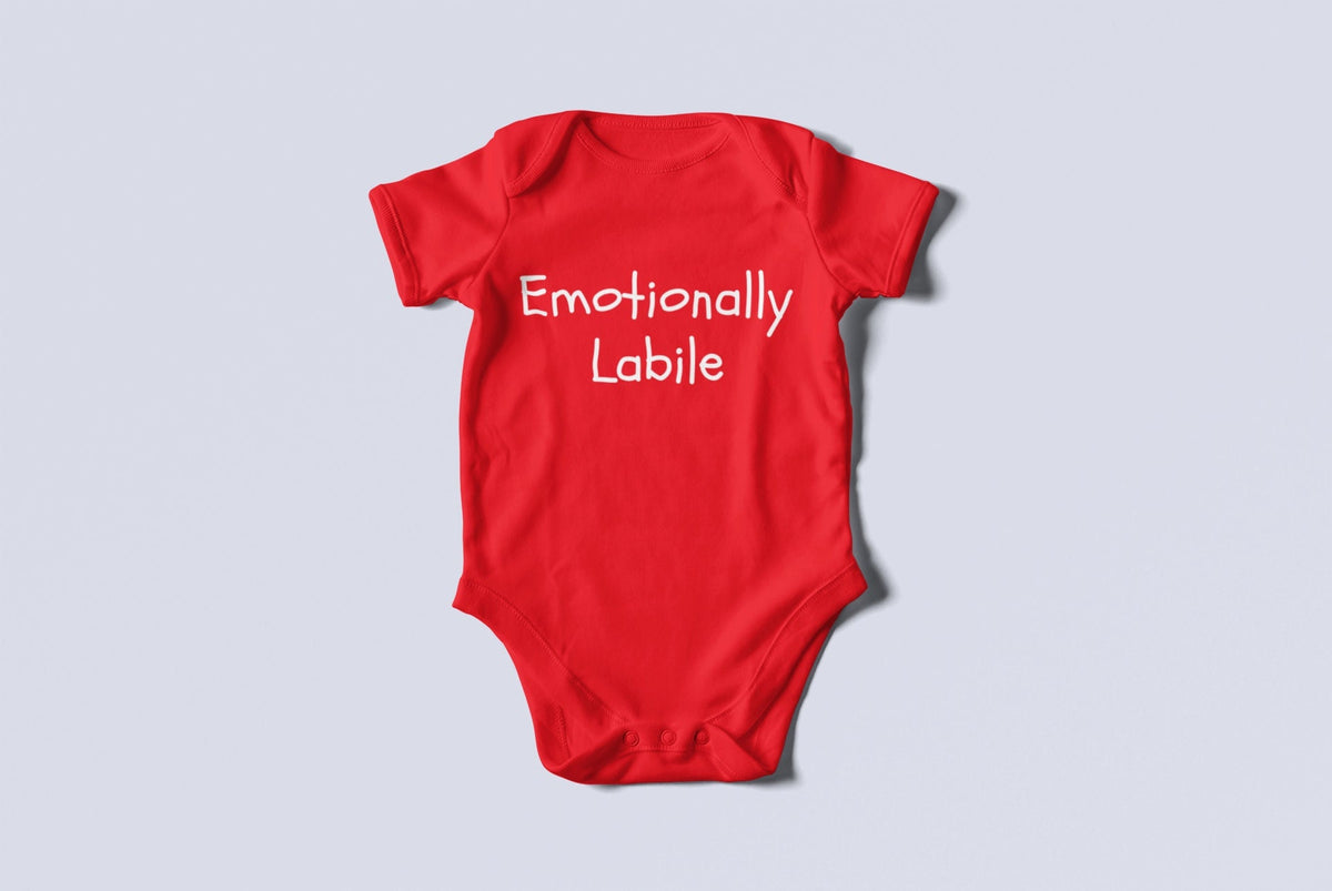 Funny Psychology Baby Shirt Psychologist Baby Onepiece Emotionally Labile Baby Shower Gift Idea Many Sizes And Colors Graphic Tee – Feel-Good Design · High-Quality Print