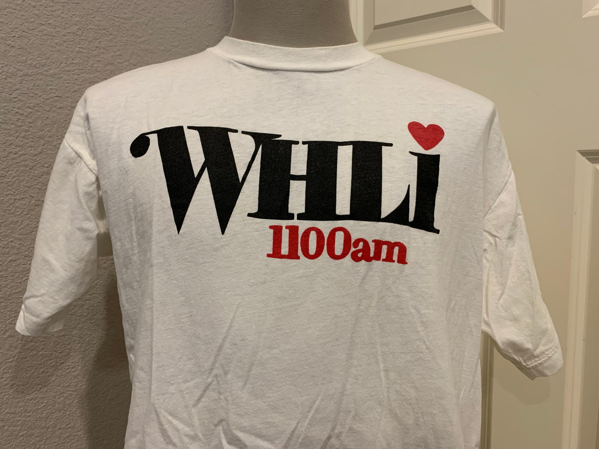 Vintage 90s WHLI 1100 AM Radio Station White T Shirt Size XL Graphic Tee – Soft Feel · Must-Have Style