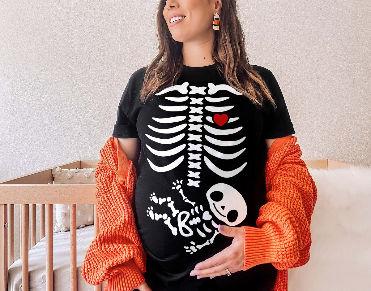 Halloween Pregnancy Announcement Pregnant Skeleton Shirt Halloween Maternity Shirt Graphic Tee – Easygoing Wear · Perfect For Daily Wear