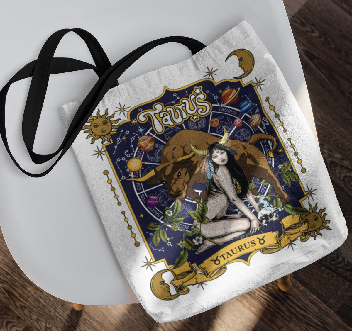 Taurus Zodiac Tote Cool Birthday Print Sun Moon Graphic Aesthetic Handbag Stylish Shoulder bag Cute Celestial Purse Witch Unique Gift Tote Bag – Cozy Vibes · Must-Have Style