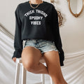 Halloween Sweatshirt Thick Thighs Spooky Vibes Sweatshirt Womens Spooky Vibes Sweater Fall Sweatshirt Halloween Crew Neck Sweatshirt Sweatshirt – Easygoing Wear · Perfect For Daily Wear