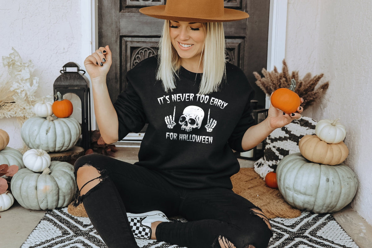 Goth Halloween Sweatshirt It39s Never Too Early For Halloween Sweatshirt Womens Alt Sweatshirt Halloween Skull Sweatshirt Sweatshirt – Feel-Good Design · Perfect For Daily Wear