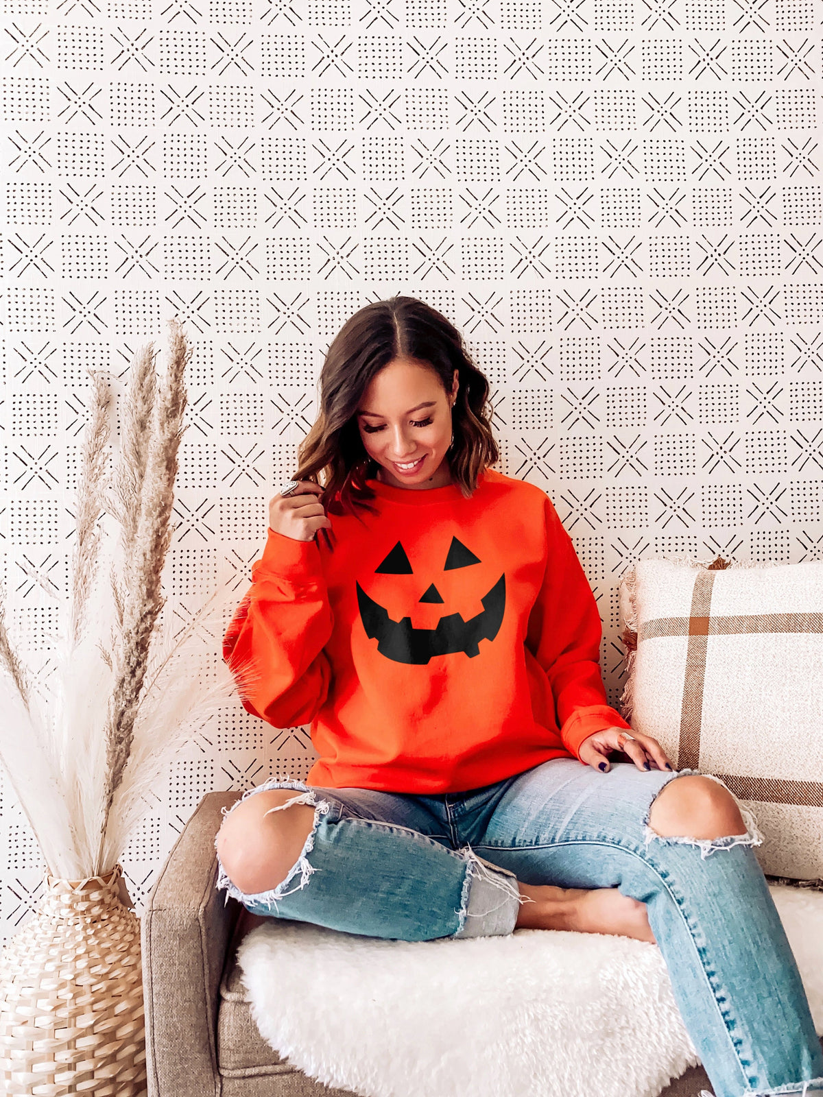 Orange Pumpkin Face Halloween Sweatshirt Pumpkin Face Sweatshirt Jack O39Lantern Sweater Halloween Pumpkin Sweatshirt Sweatshirt – Warm & Stylish · Perfect For Daily Wear