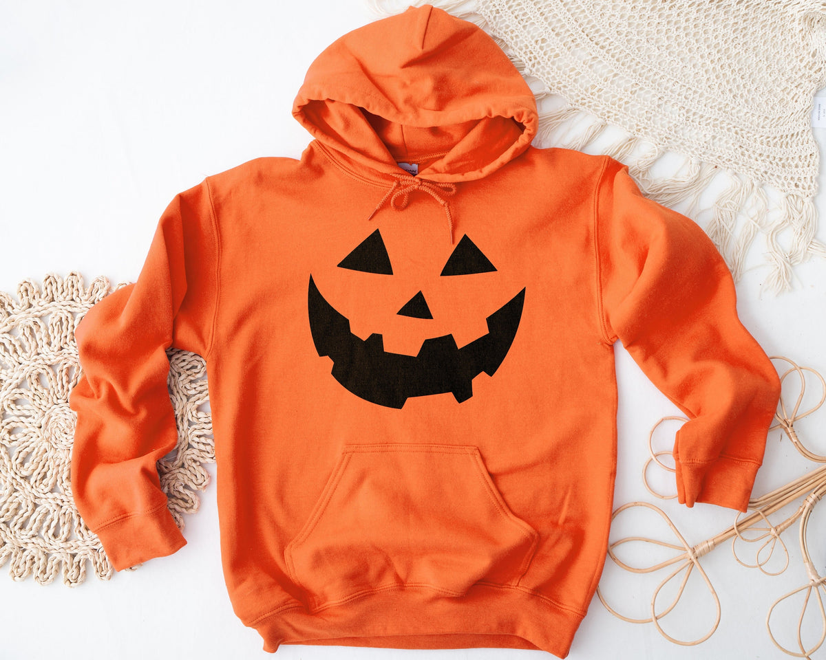 Orange Pumpkin Face Halloween Hoodie Halloween Costume Sweatshirt Hoodie – Aesthetic Look · Perfect For Daily Wear