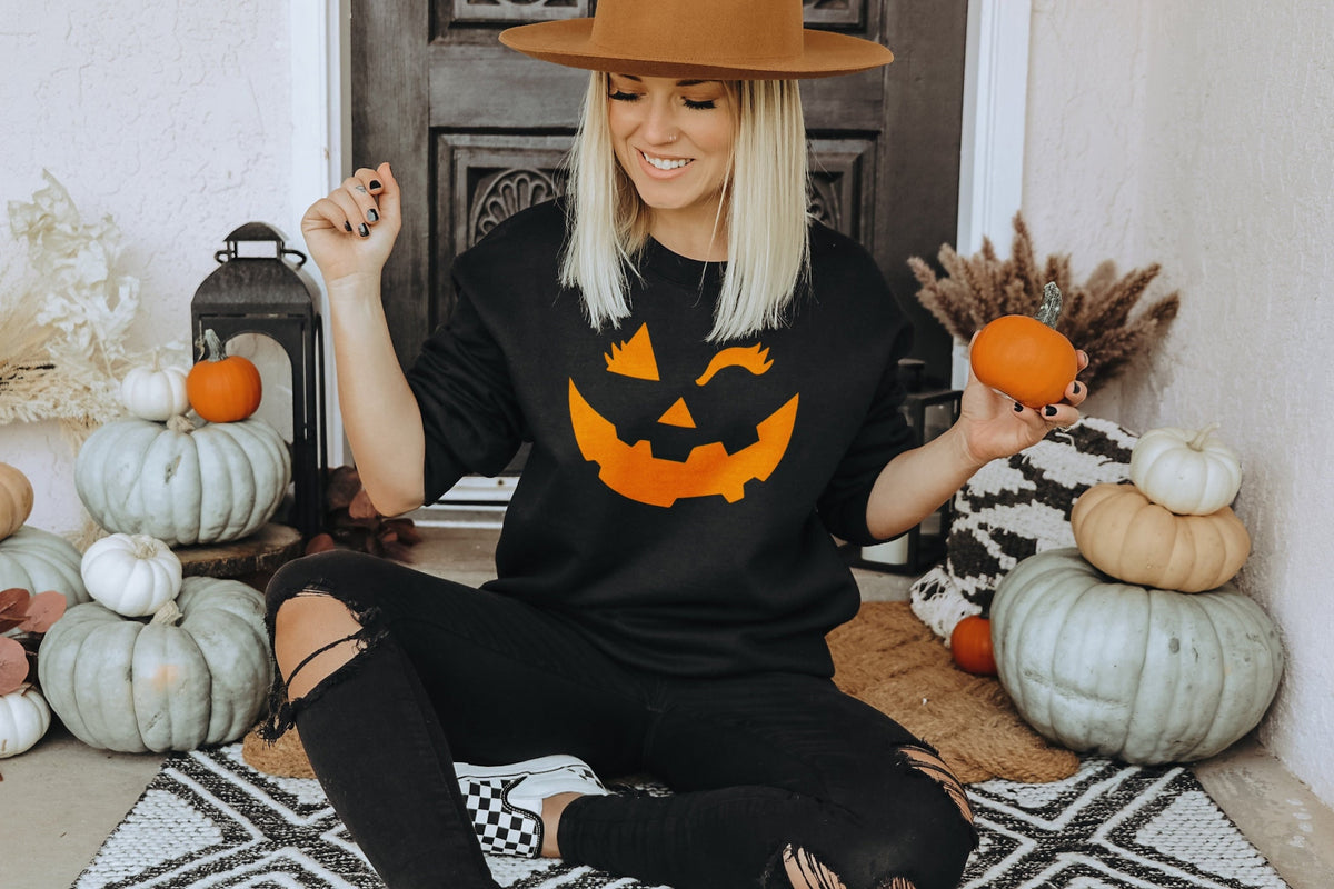 Winking Pumpkin Sweatshirt Cute Halloween Sweatshirt Womens Pumpkin Sweatshirt Ladies Halloween Pumpkin Sweatshirt Sweatshirt – Feel-Good Design · Must-Have Style