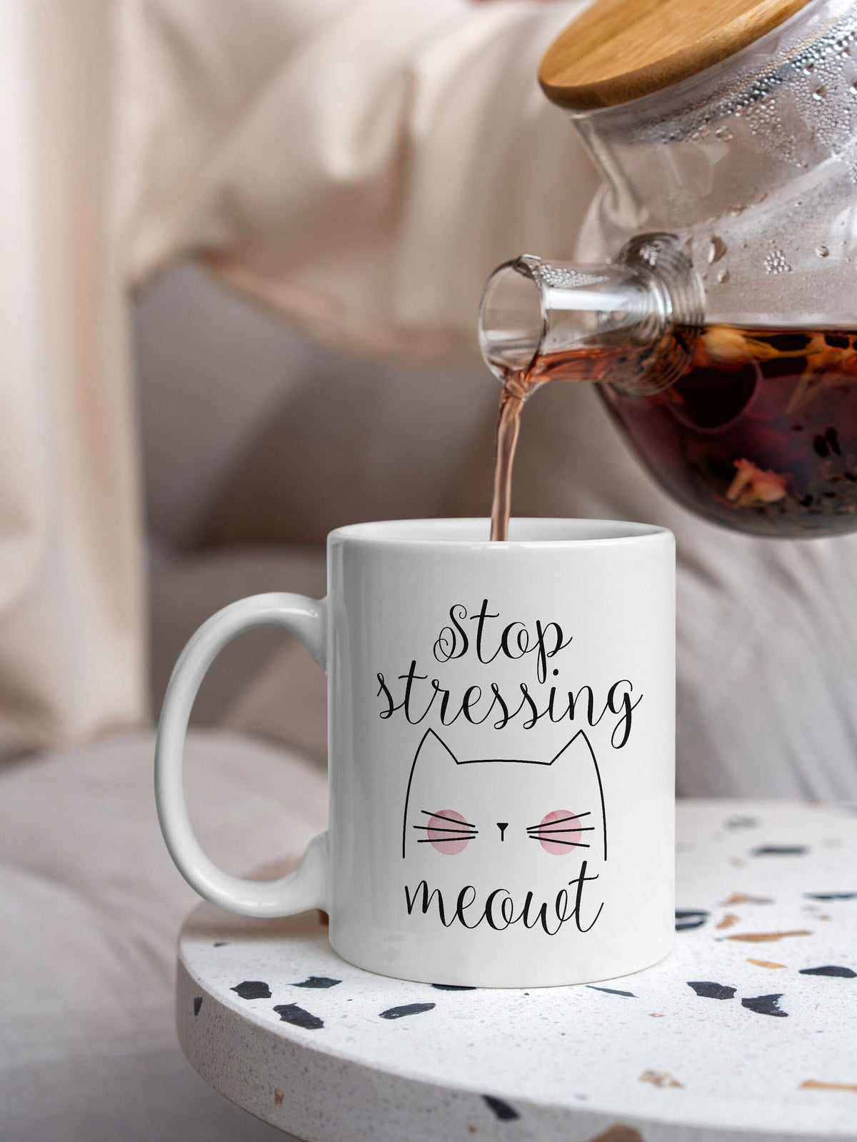 Cat Coffee Mug Stop Stressing Meowt Mug Beautiful Cat Mug Cat Lover Ceramic Coffee Mug Graphic Tee – Bold Style · High-Quality Print
