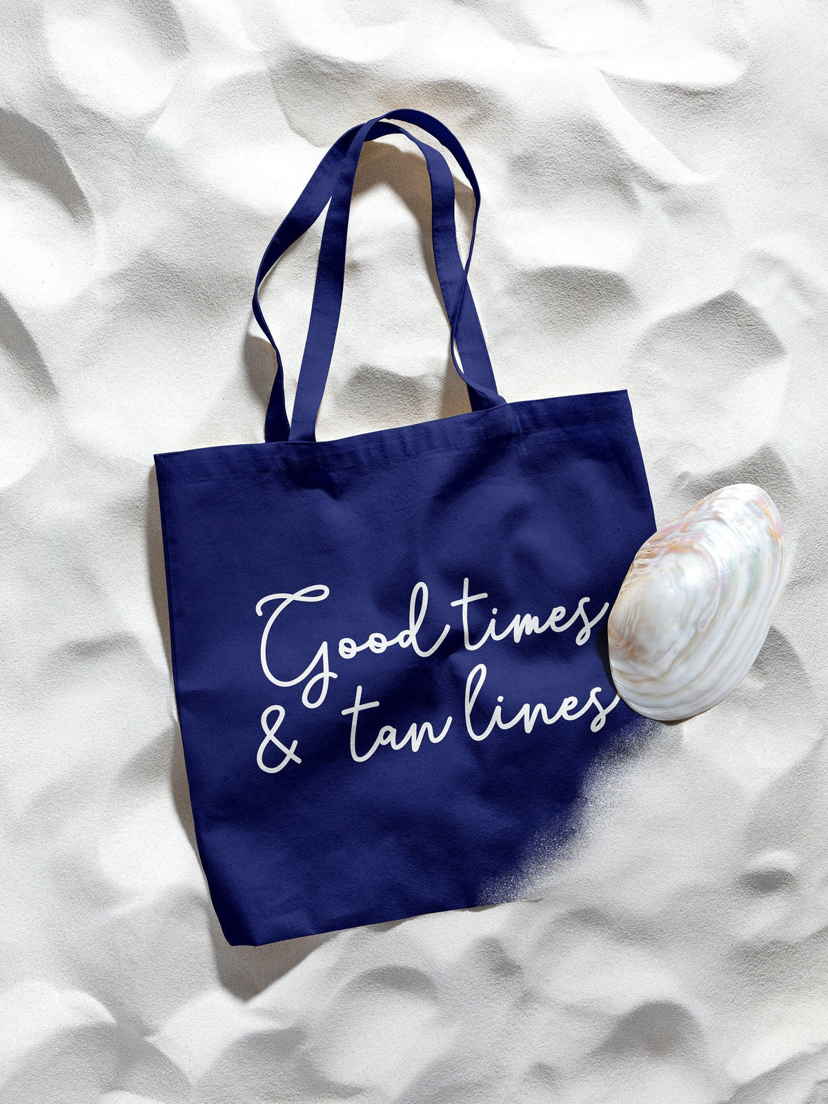 Navy Blue Nautical Beach Bag Summer Beach Bag Nautical Tote Bag Good Times and Tan Lines Tote Bag Summer Vacation Day Bag Tote Bag – Cozy Vibes · High-Quality Print