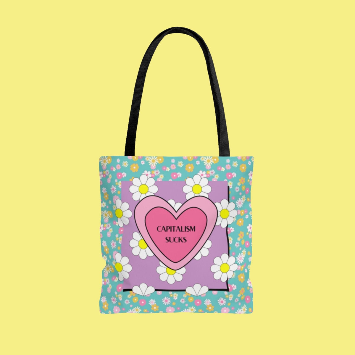Groovy Floral Tote Bag for Leftist Capitalism Sucks Retro Aesthetic Gift Human Rights Anti Capitalist Democratic Socialism Politics Tote Bag – Premium Graphic · Perfect For Daily Wear
