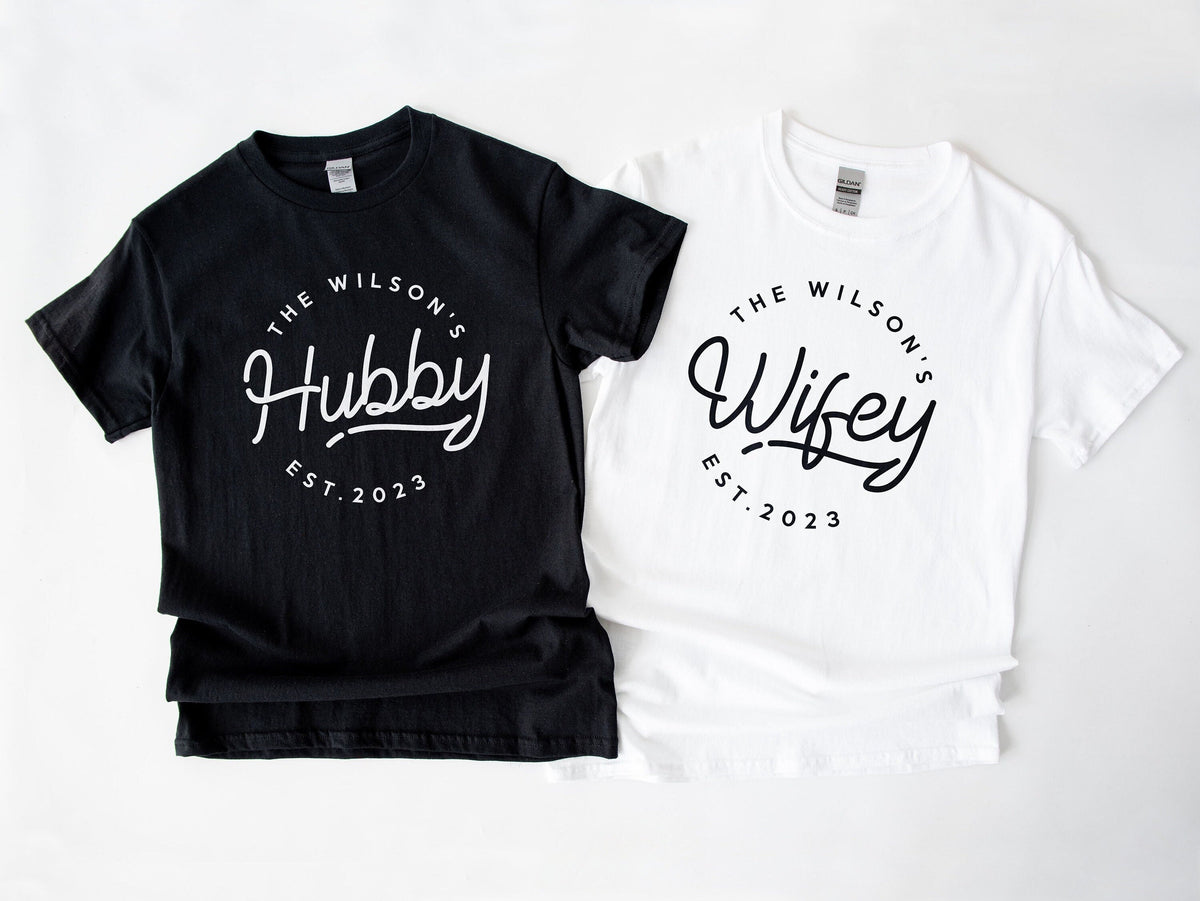 Matching Honeymoon Shirts Hubby Wifey TShirts Personalised Mr Mrs Shirts Couples Honeymoon TShirts Just Married Couple TShirts Graphic Tee – Everyday Comfort · Perfect For Daily Wear