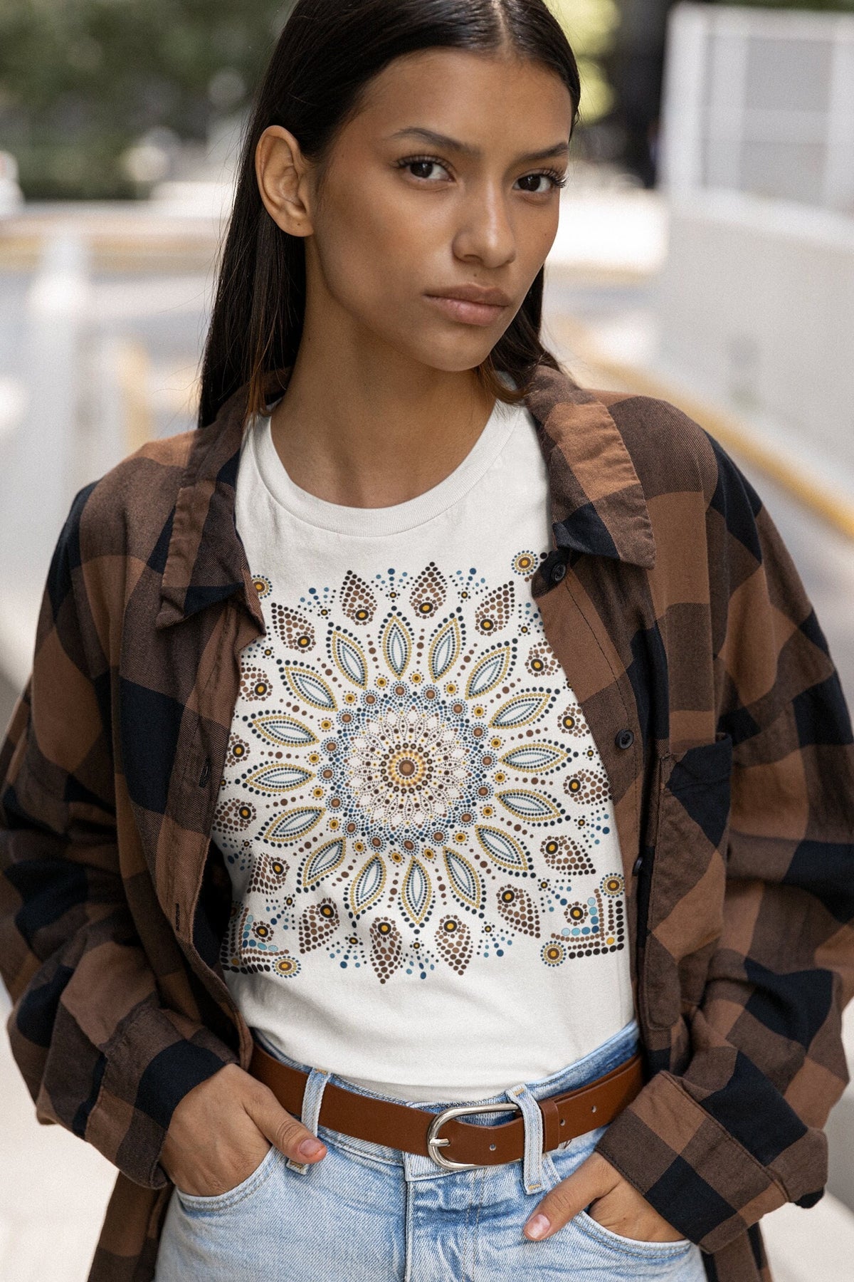 Aztec Tribe Shirt Dot Mandala Tshirt Sacred Geometry Soft Western T Shirt Yoga Graphic Tee Cool Colorful Print Cute Spiritual Lotus Graphic Tee – Cozy Vibes · Great Gift For Fans