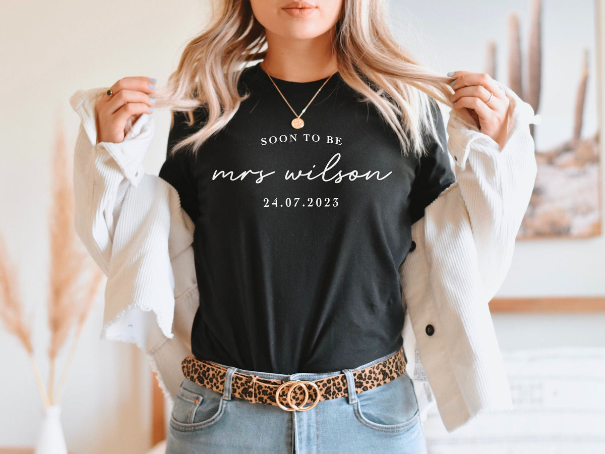 Personalized Engagement Shirt Personalised Engagement TShirt Bride To Be TShirt Custom Engagement TShirt Graphic Tee – Soft Feel · Perfect For Daily Wear
