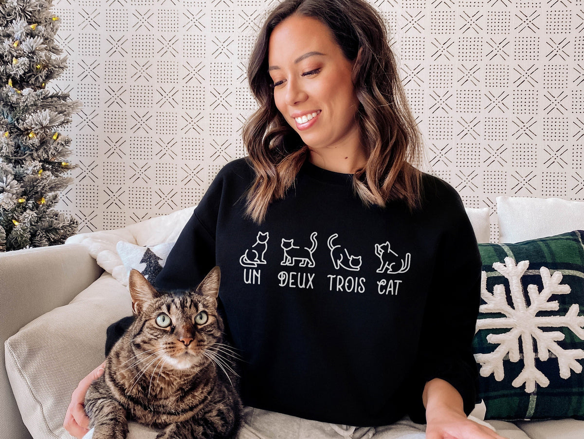 Cat Sweatshirt Un Deux Trois Cat Sweater Cats French Sweater Jumper Cat Sweatshirts Sweatshirt – Cozy Vibes · Great Gift For Fans