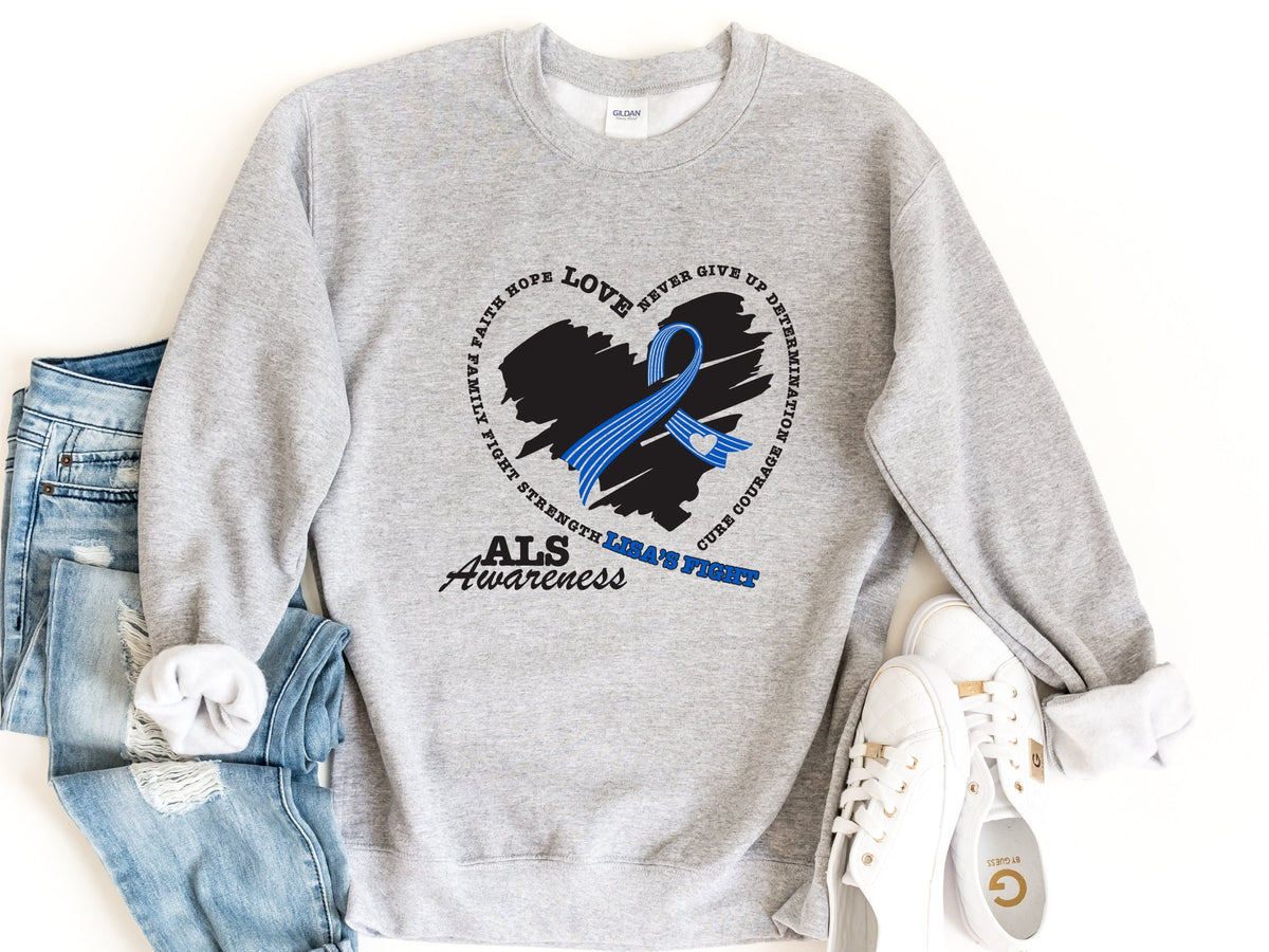 Personalized ALS Sweatshirt ALS Awareness Pullover Als Ribbon Crewneck Sweat ALS Warrior Sweatshirt Never Give Up Determination Pullover Sweatshirt – Cozy Vibes · Must-Have Style