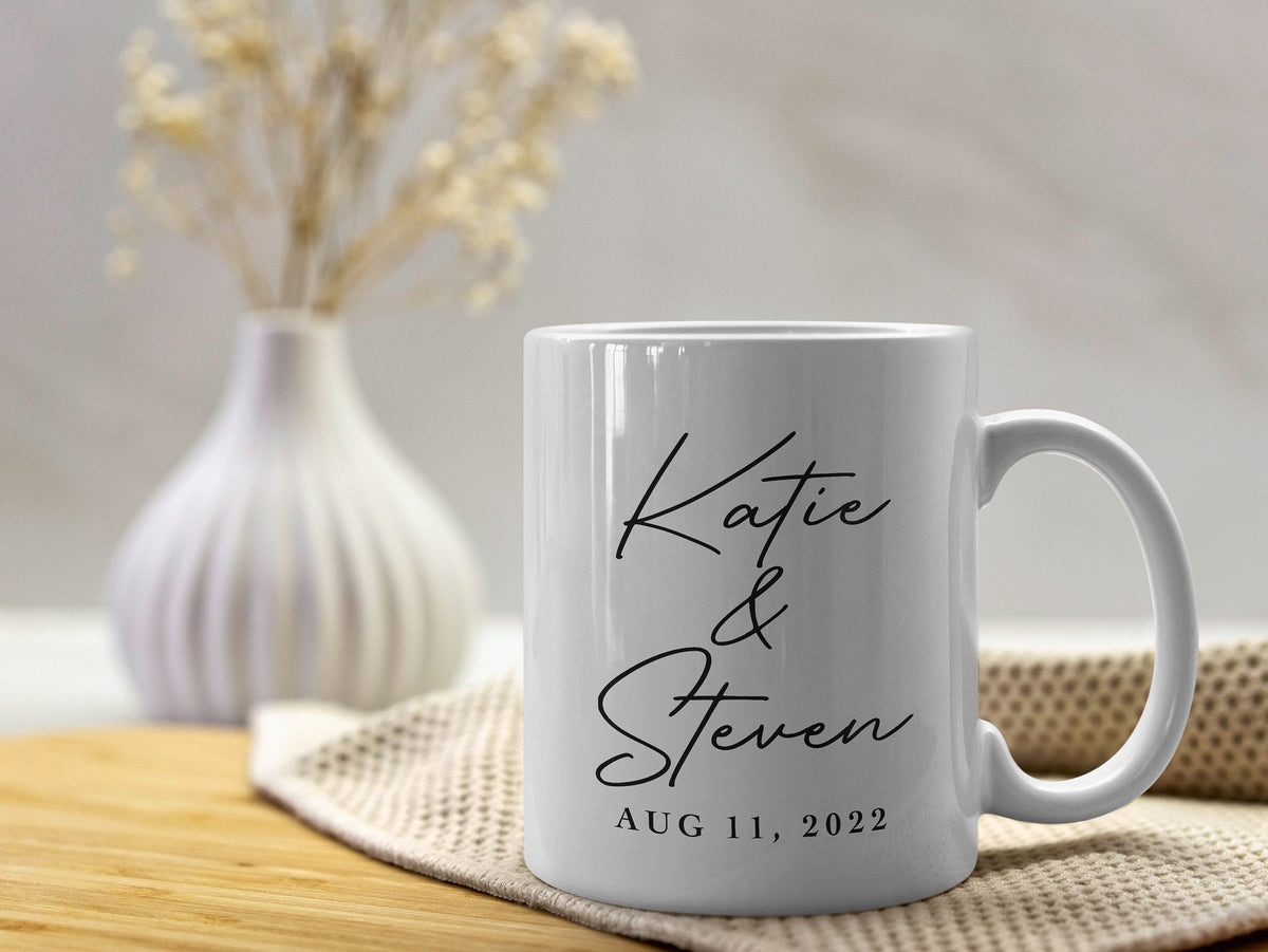 Personalised Wedding Gift Custom Wedding Mug Couple Names Mugs Couples Wedding Date Mugs Gift For Couples Engagement Coffee Mug Graphic Tee – Feel-Good Design · Must-Have Style