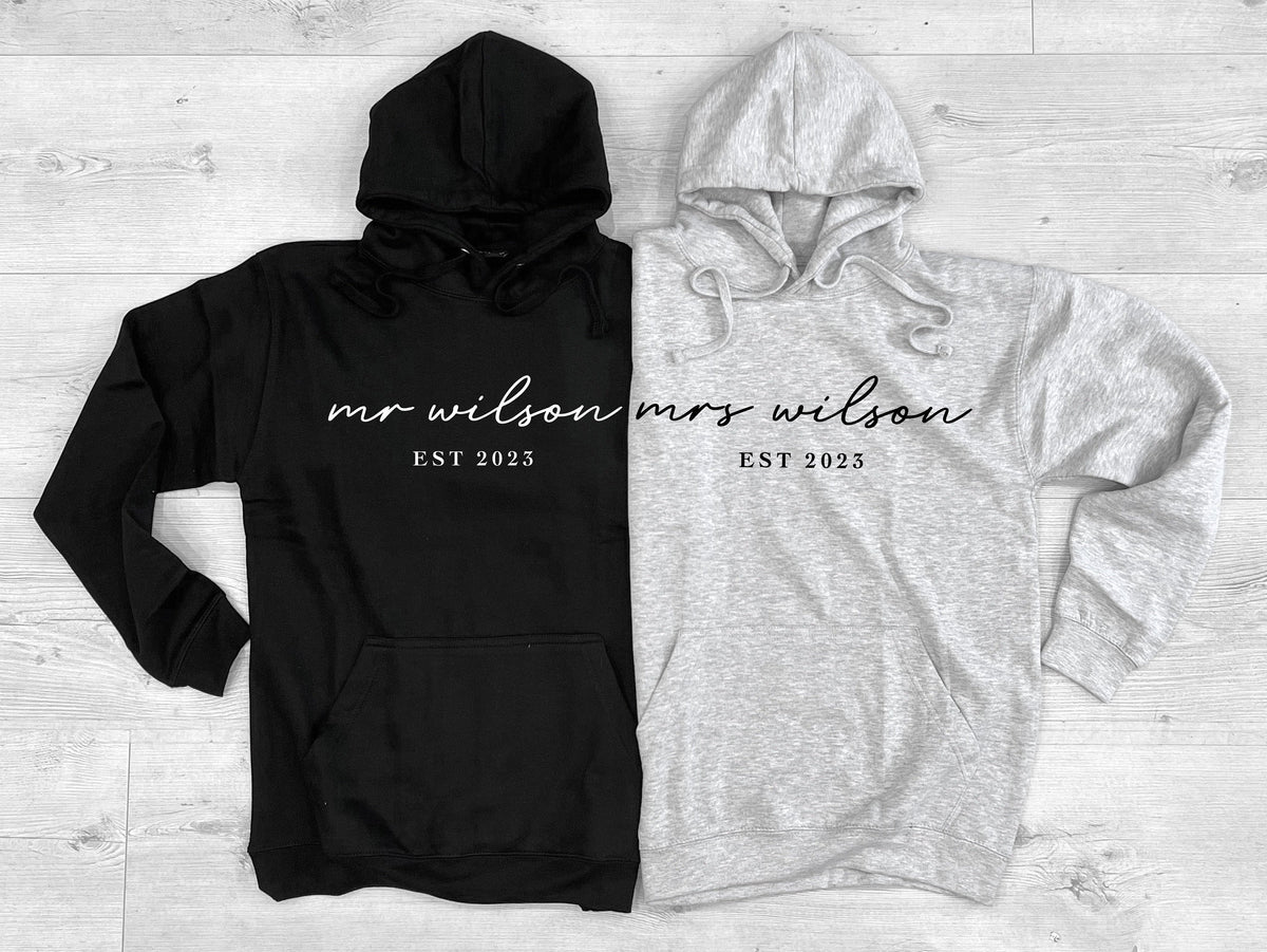 Personalized Mr And Mrs Hoodies Mr And Mrs Matching Hoodies Personalised Wedding Gifts Matching Husband And Wife Hoodies Hoodie – Feel-Good Design · Trending Graphic Apparel