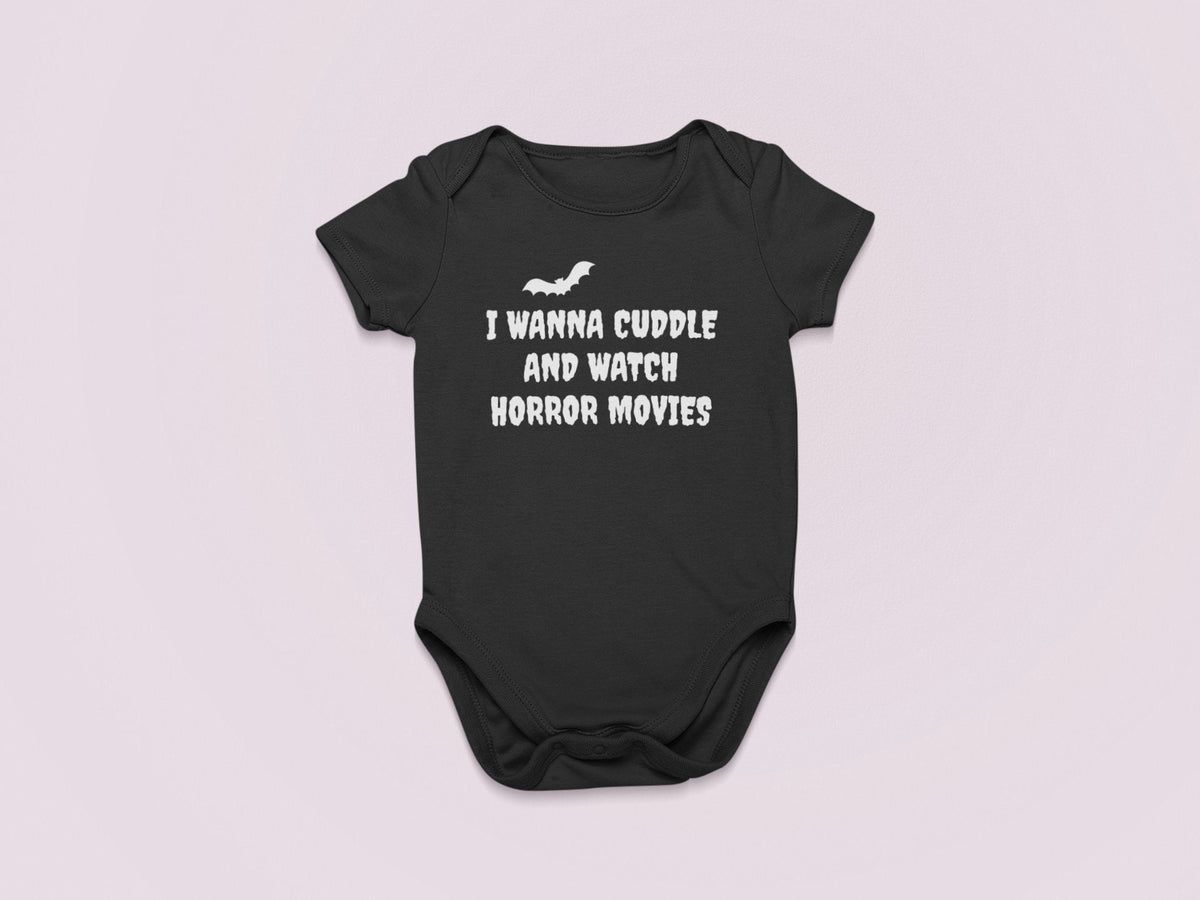 Funny Halloween Baby Shirt Creepy Baby Onepiece Spooky Baby Bodysuit Cuddle And Watch Horror Movies Halloween Baby Gift Graphic Tee – Premium Graphic · Must-Have Style