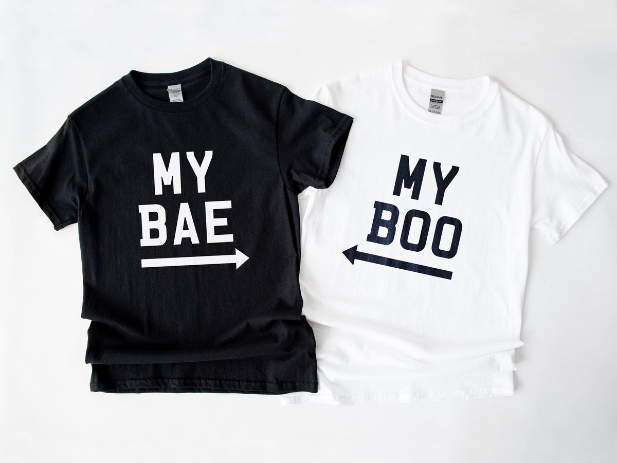 Couples TShirts Cute Couples Shirts Matching Shirts For Couples TShirts For Couples Bae Boo Shirts My Bae My Boo TShirt Set Graphic Tee – Soft Feel · Great Gift For Fans