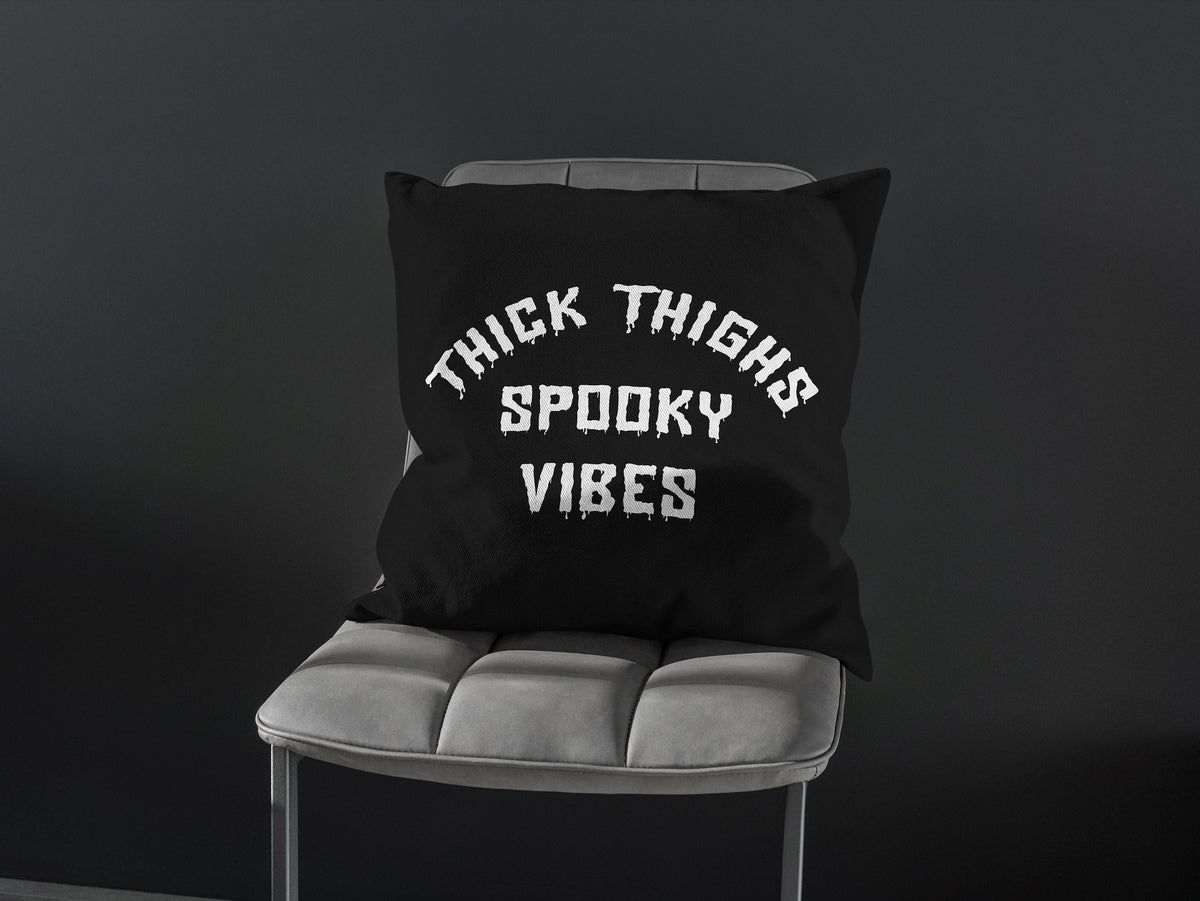 Goth Throw Pillow Case Halloween Cushion Thick Thighs Spooky Vibes Gothic Sofa Cushion Goth Bedding Black Gothic Home Decor Graphic Tee – Aesthetic Look · Perfect For Daily Wear
