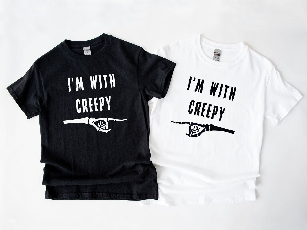 Couples Halloween Shirts His And Hers Matching Halloween TShirt For Couples Halloween TShirts I39m With Creepy TShirt Set Graphic Tee – Premium Graphic · Top Pick For Any Outfit