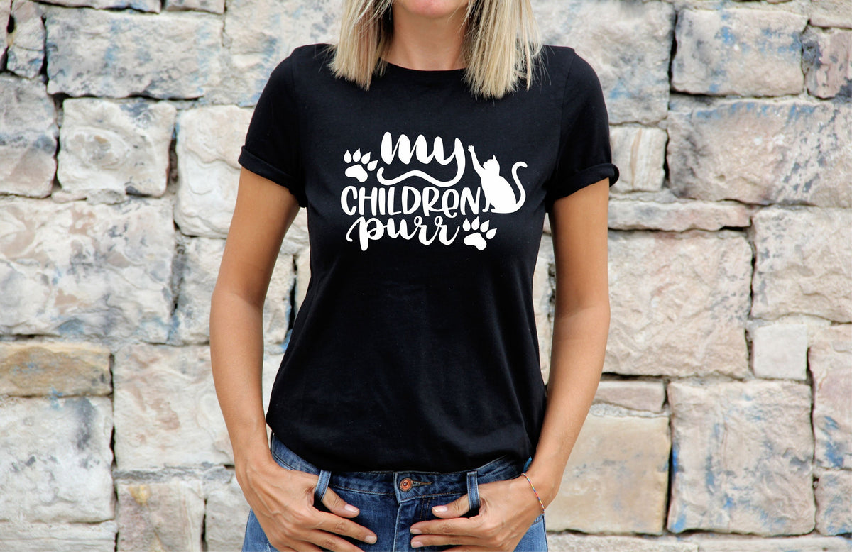 Womens Cat TShirt Shirt Cat Lovers Gift For Cat Tee My Children Purr Graphic Tee – Cozy Vibes · Trending Graphic Apparel