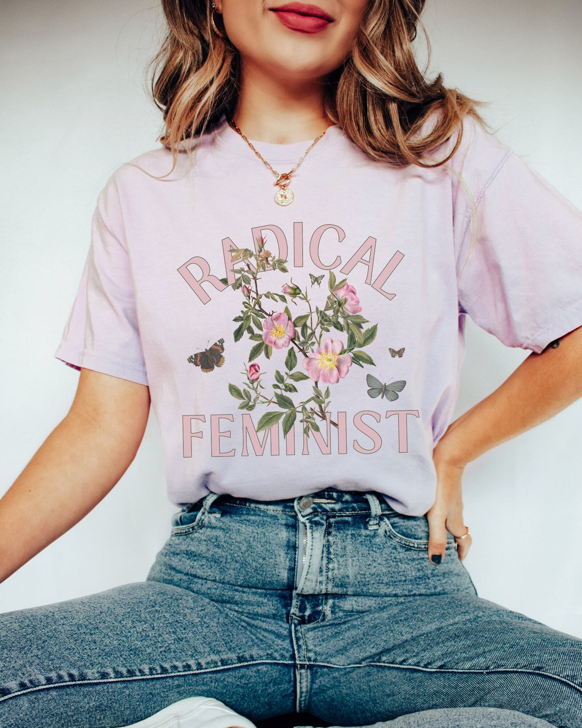 Vintage Aesthetic Shirt with Butterflies Radical Feminist Kitschy Eclectic Tee in Jewel Tones Shirt for Radical Leftist Retro Flowers Graphic Tee – Premium Graphic · Top Pick For Any Outfit