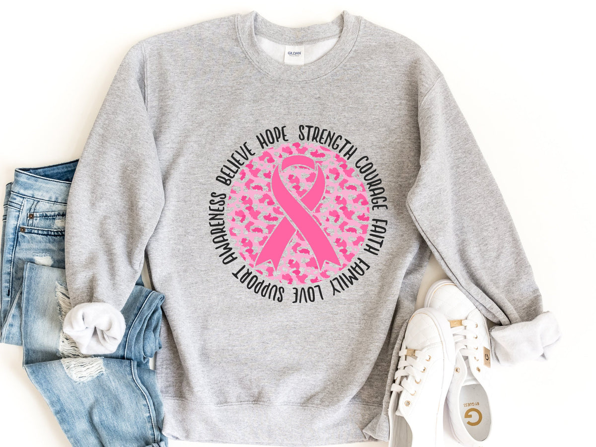 Pink Ribbon Sweatshirt Breast Cancer Crewneck Sweater Breast Cancer Awareness Pullover Cancer Support Sweatshirt Cancer Ribbon Pullover Sweatshirt – Warm & Stylish · Trending Graphic Apparel