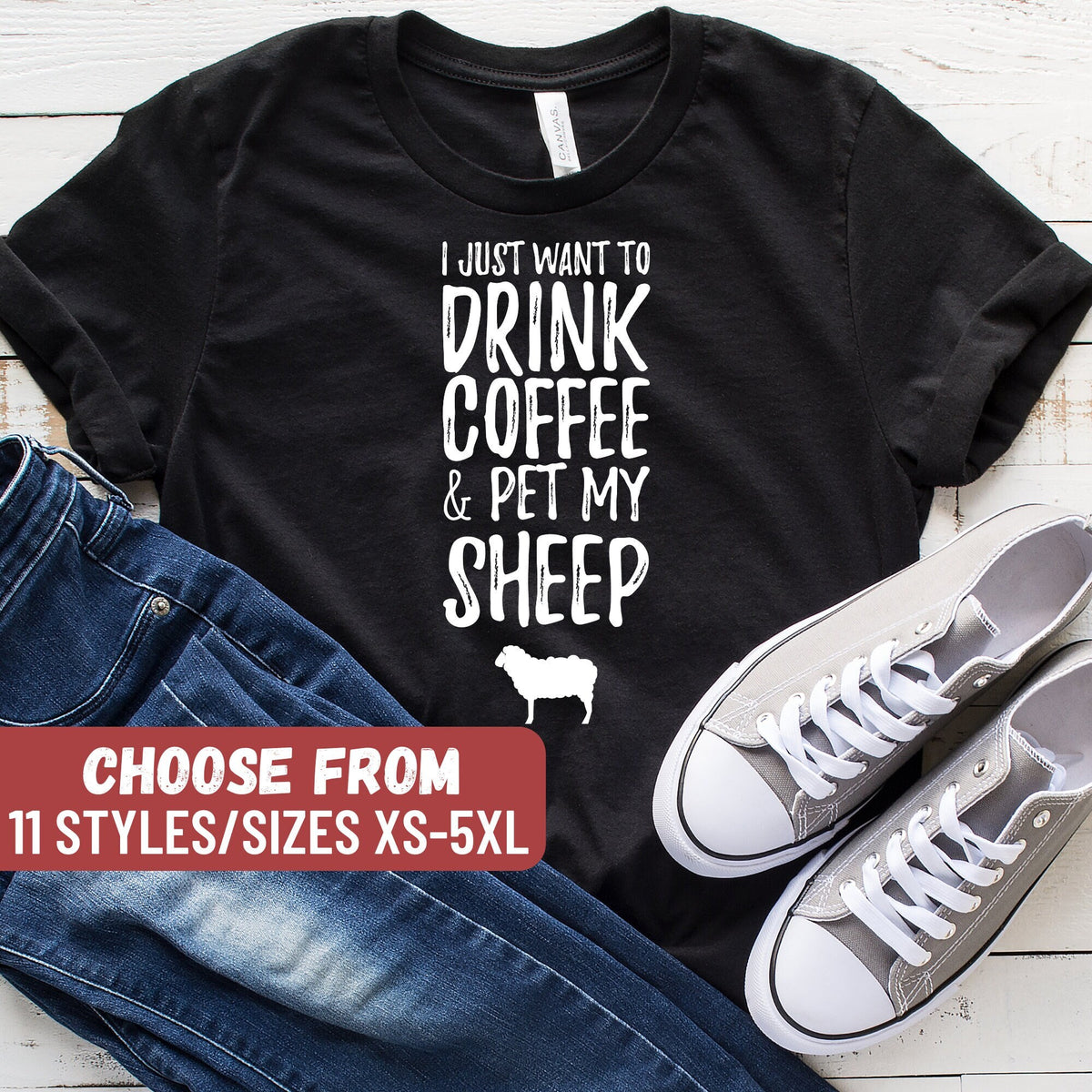 Funny Sheep Shirt Sheep Lover Gift Lamb Shirt Sheep Farmer Gift Sheep Owner Gift I Just Want To Drink Coffee And Pet My Sheep TShirt Graphic Tee – Fan Favorite · Perfect For Daily Wear