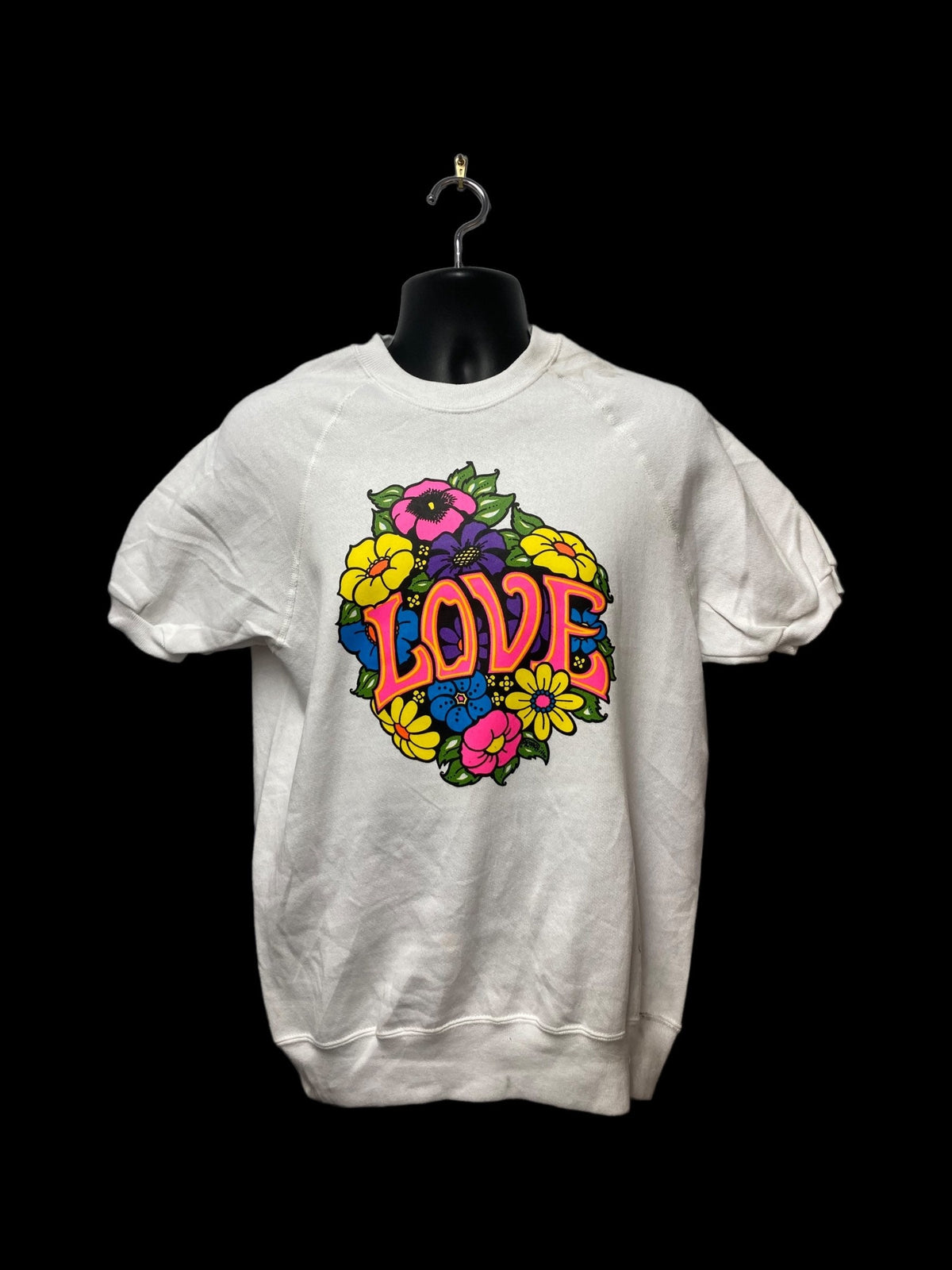 Vintage 70s peace and love psychedelic hippie short sleeve sweatshirt E102 Sweatshirt – Cozy Vibes · Trending Graphic Apparel