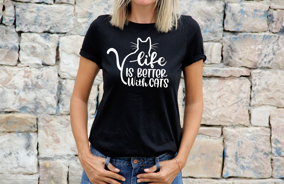 Womens Cat TShirt Shirt Cat Lovers Gift For Cat Tee Life Is Better With Cats Graphic Tee – Easygoing Wear · Great Gift For Fans