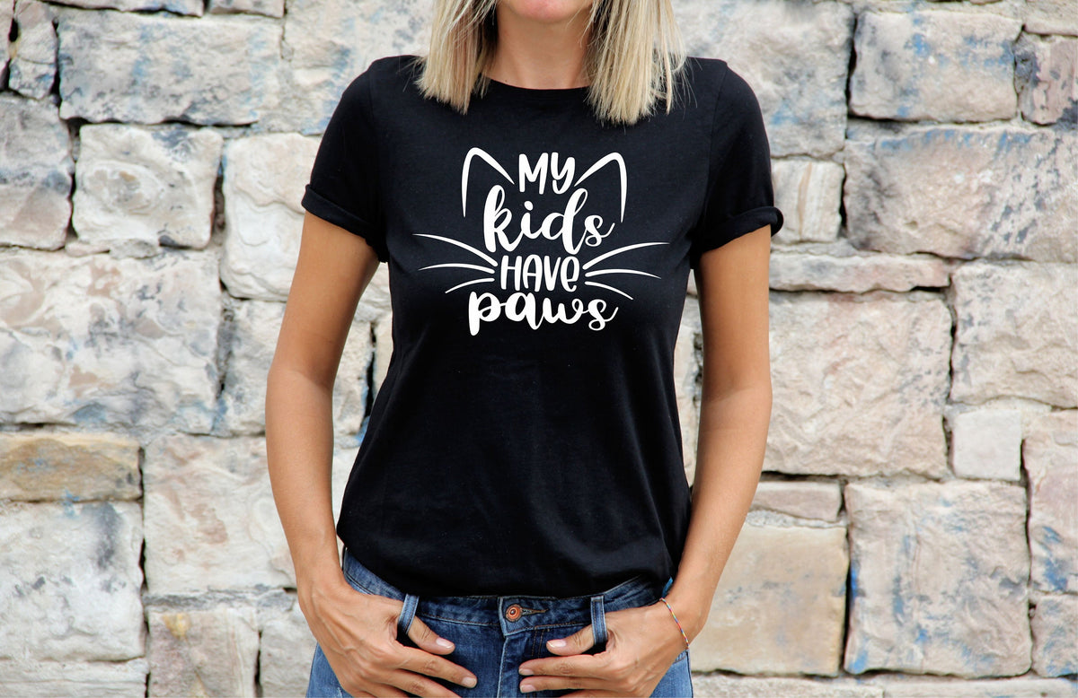 Womens Cat TShirt Shirt Cat Lovers Gift For Cat Tee My Kids Have Paws Graphic Tee – Cozy Vibes · Trending Graphic Apparel