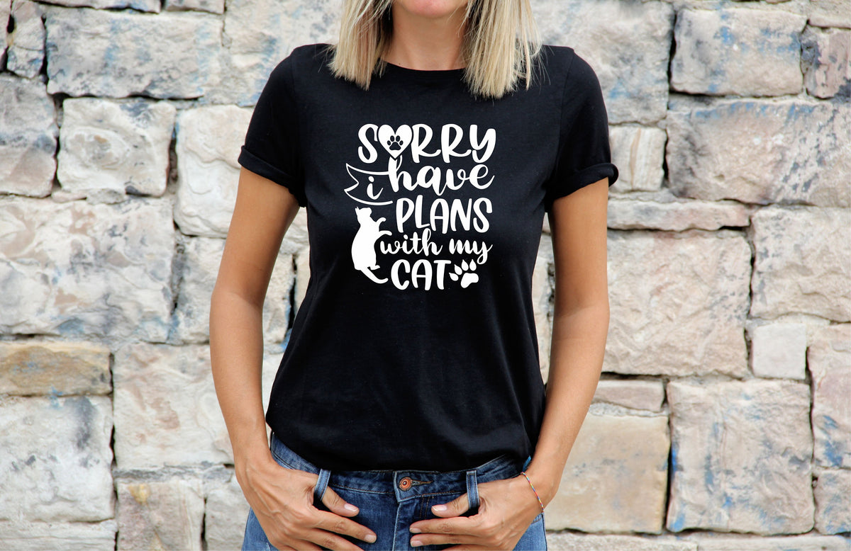 Womens Cat TShirt Shirt Cat Lovers Gift For Cat Tee Sorry I Have Plans With My Cat Graphic Tee – Aesthetic Look · Perfect For Daily Wear