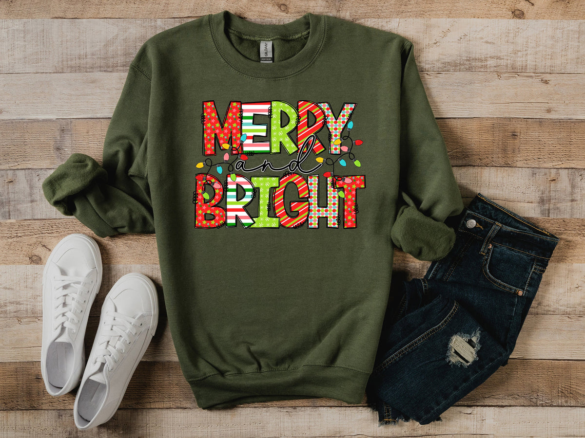 Merry and Bright SweatshirtChristmas Lights ShirtChristmas GiftHoliday GiftHoliday Lights SweatshirtChristmas Family Matching Shirt Sweatshirt – Everyday Comfort · High-Quality Print