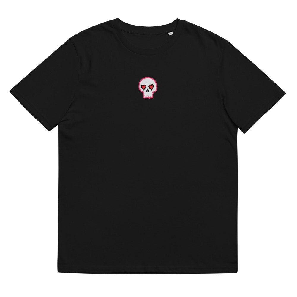 Heart Eyes Skull Skull Love Heart Skull Emo Skull Till Death Skull Skeleton Love Heart Skeleton Skull Tattoo Unisex organic cotton t shirt Graphic Tee – Soft Feel · Must-Have Style