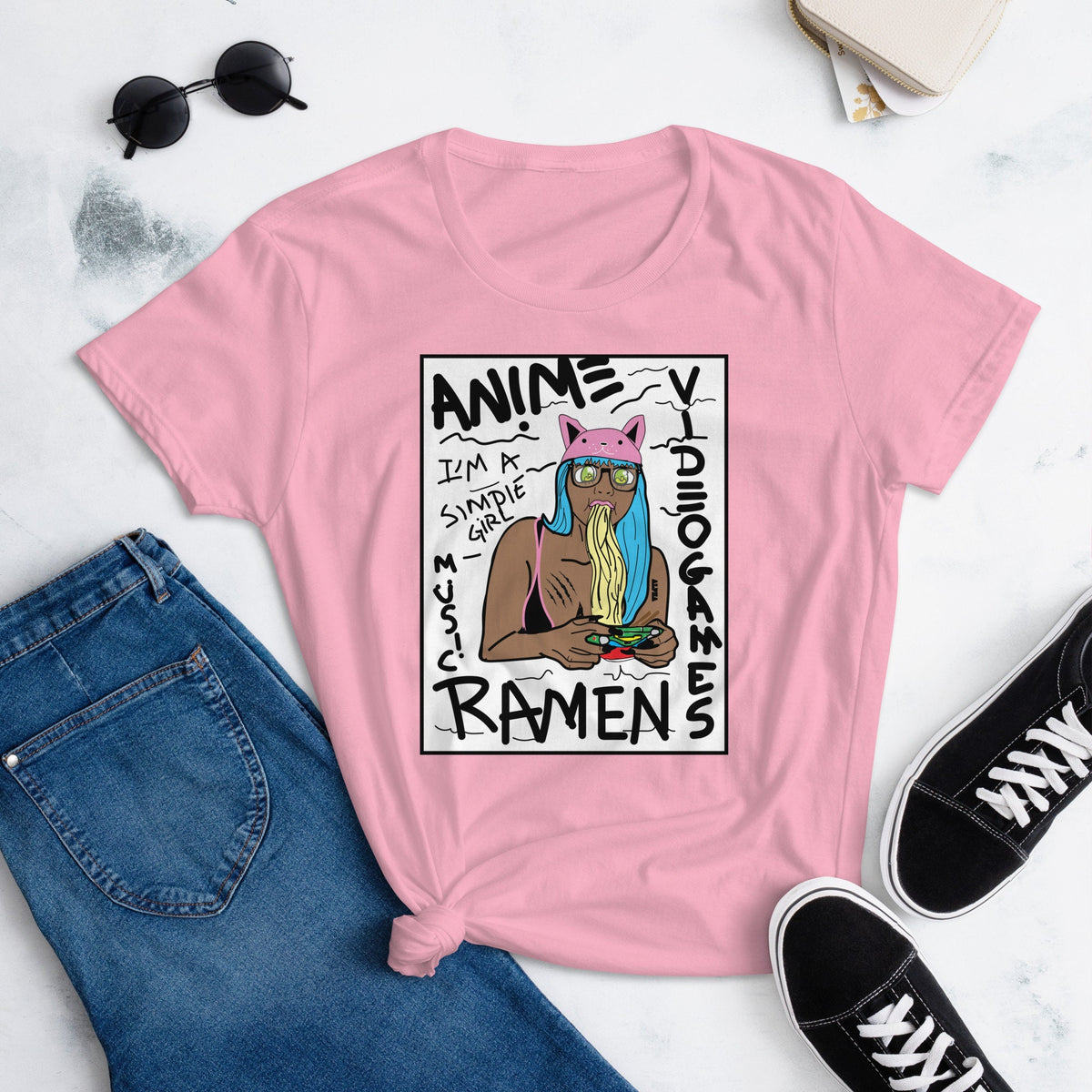 Melenin Anime Girl Ramen Girl Black Anime Girl Gamer Chick Afro Anime Girl Women39s short sleeve t shirt Graphic Tee – Aesthetic Look · Top Pick For Any Outfit