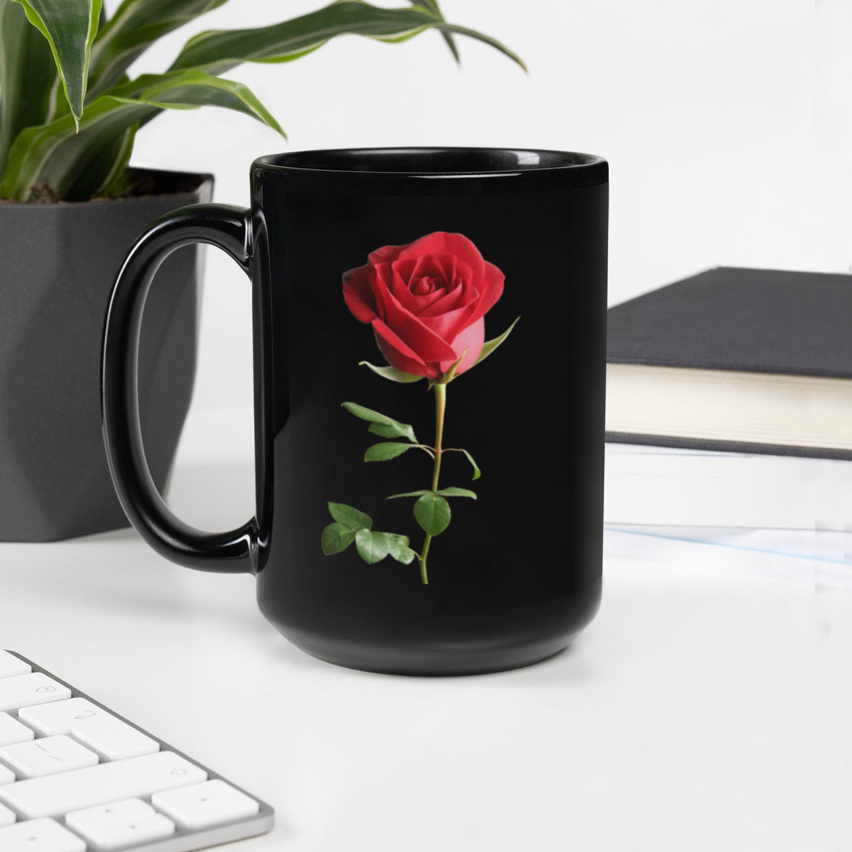 Red Rose on Black Glossy Mug Gift for Mom Gift for Wife Graphic Tee – Feel-Good Design · Great Gift For Fans