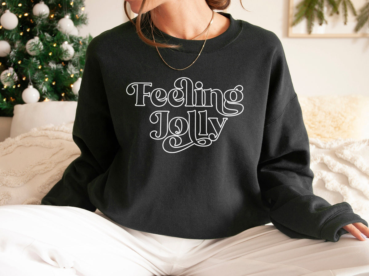 Feeling Jolly Christmas Sweatshirt Retro Christmas Sweatshirt Christmas Slogan Sweater Retro Font Christmas Print Sweatshirt Sweatshirt – Fan Favorite · Top Pick For Any Outfit