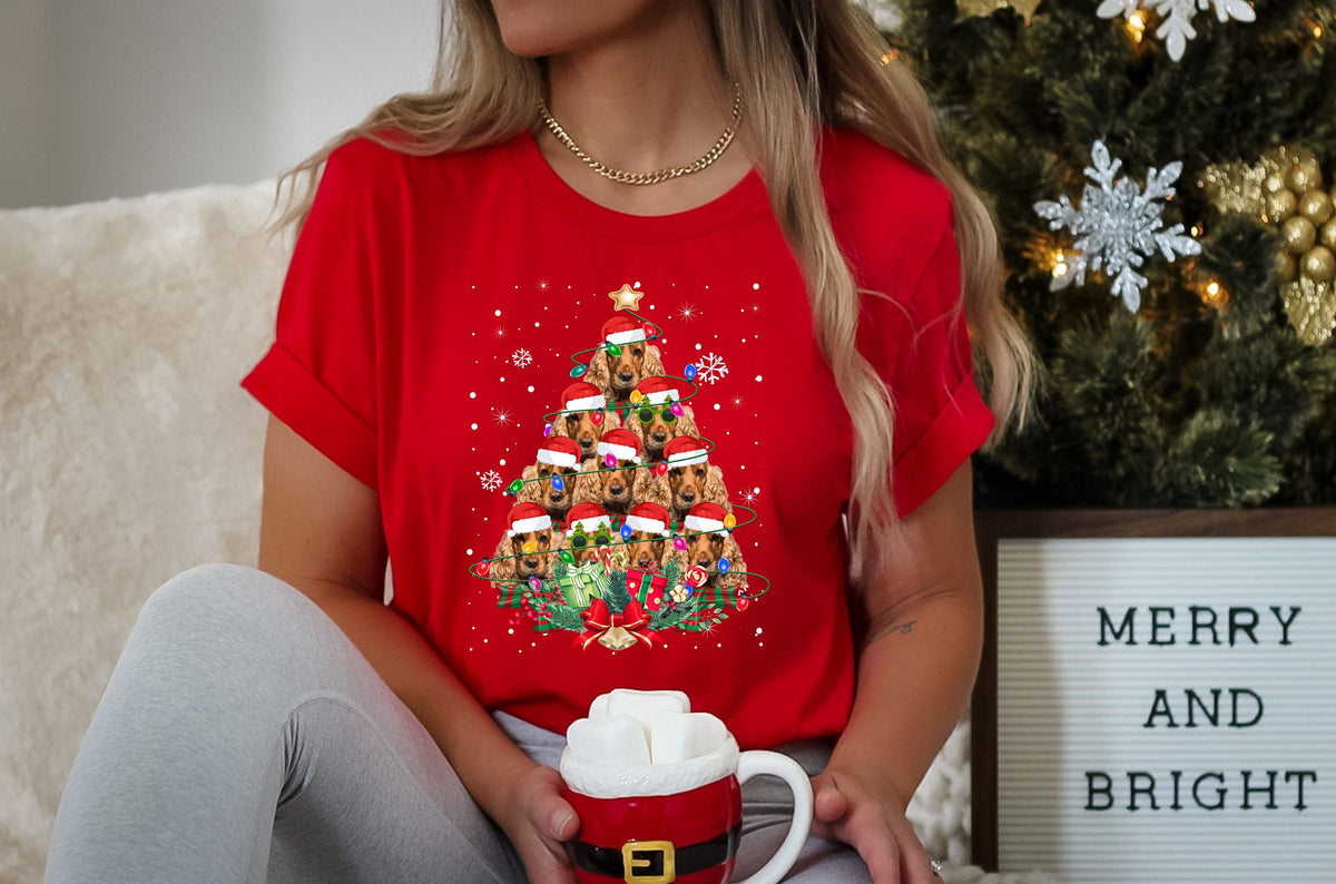 Cocker Spaniel Dog Gifts Xmas Christmas Mens Womens Kids TShirt Tee TShirt Tree Santa Lover Graphic Tee – Fan Favorite · High-Quality Print